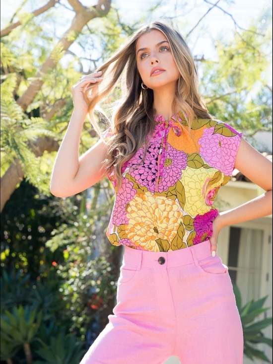 THML Tops - THML Sienna Sleeveless Floral Pink and Multi-Color Top Size S